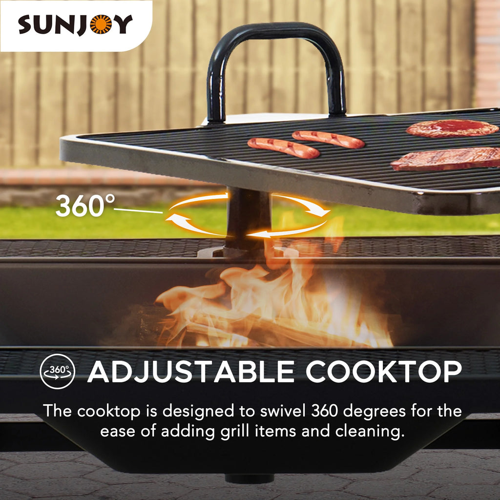38 Inch Wood Burning Fire Pit with Adjustable Grill Grate and Fire Poker A42159