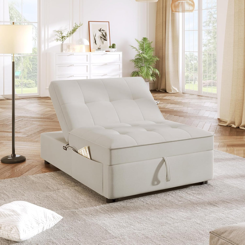 White 4-in-1 Folding Ottoman Bed with Storage Pocket and USB Port J823762