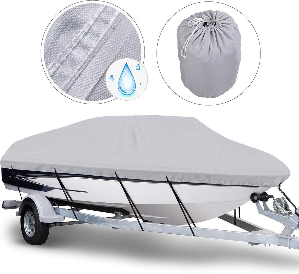 Waterproof Trailerable Boat Cover, Fits 17-19 ft V-Hull Tri-Hull Runabouts T773