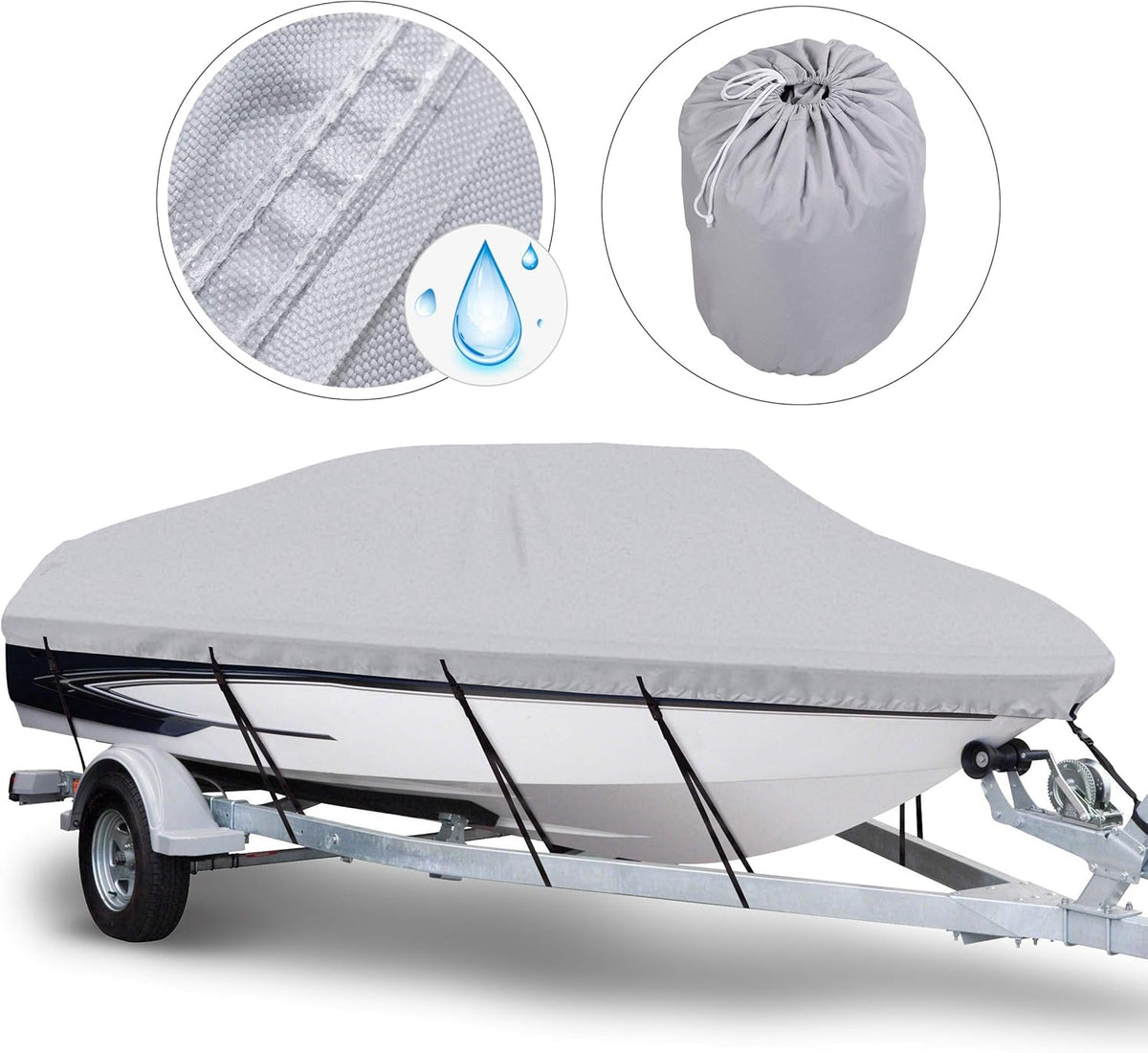 Waterproof Trailerable Boat Cover, Fits 17-19 ft V-Hull Tri-Hull Runabouts T773