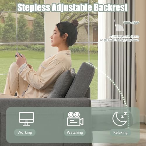 Light Gray Linen Sleeper Sofa with Pull-Out Bed C642322
