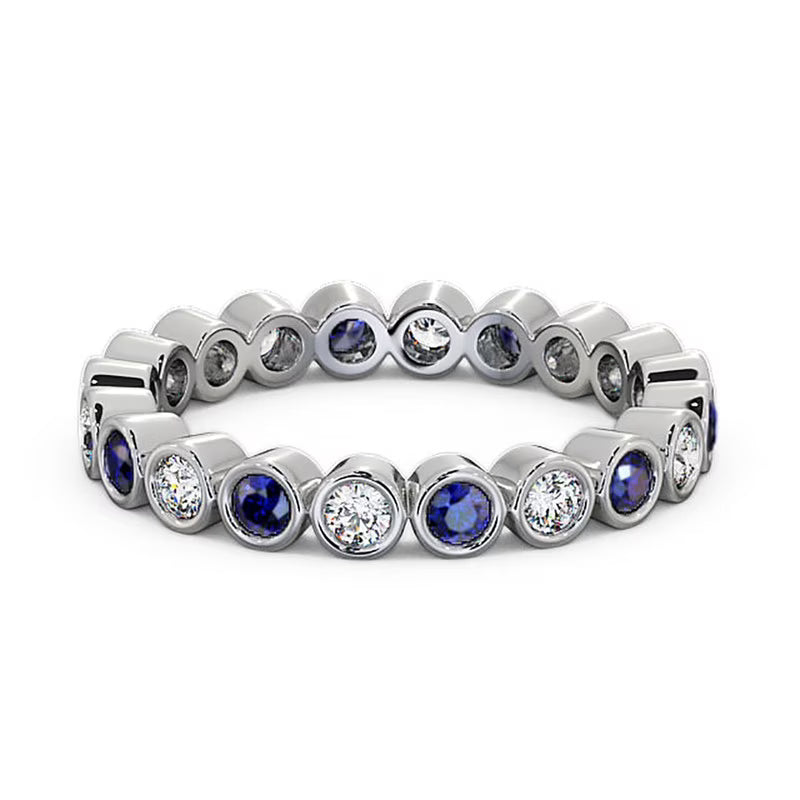 14K White Gold Diamond Blue Sapphire Eternity Band Q6611