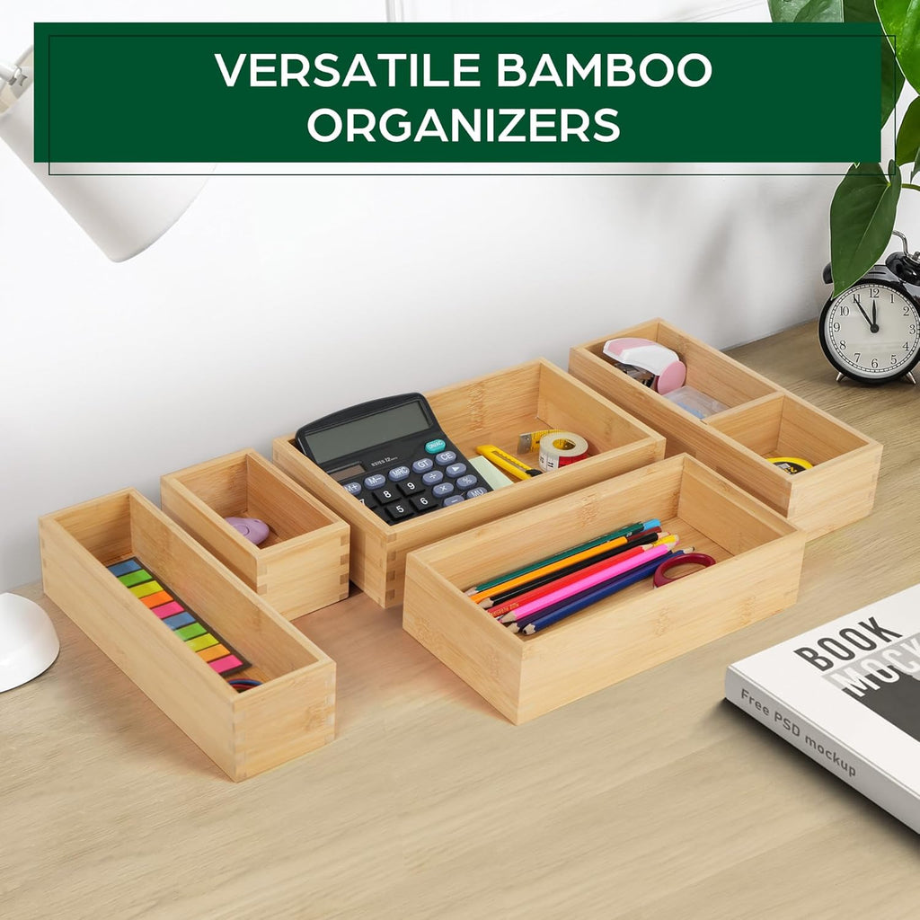 5 Pcs Bamboo Drawer Organizer Set Y1290