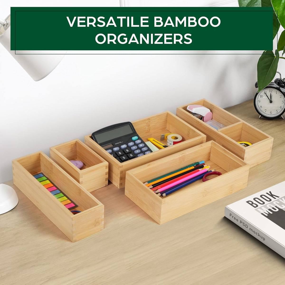 5 Pcs Bamboo Drawer Organizer Set Y1290