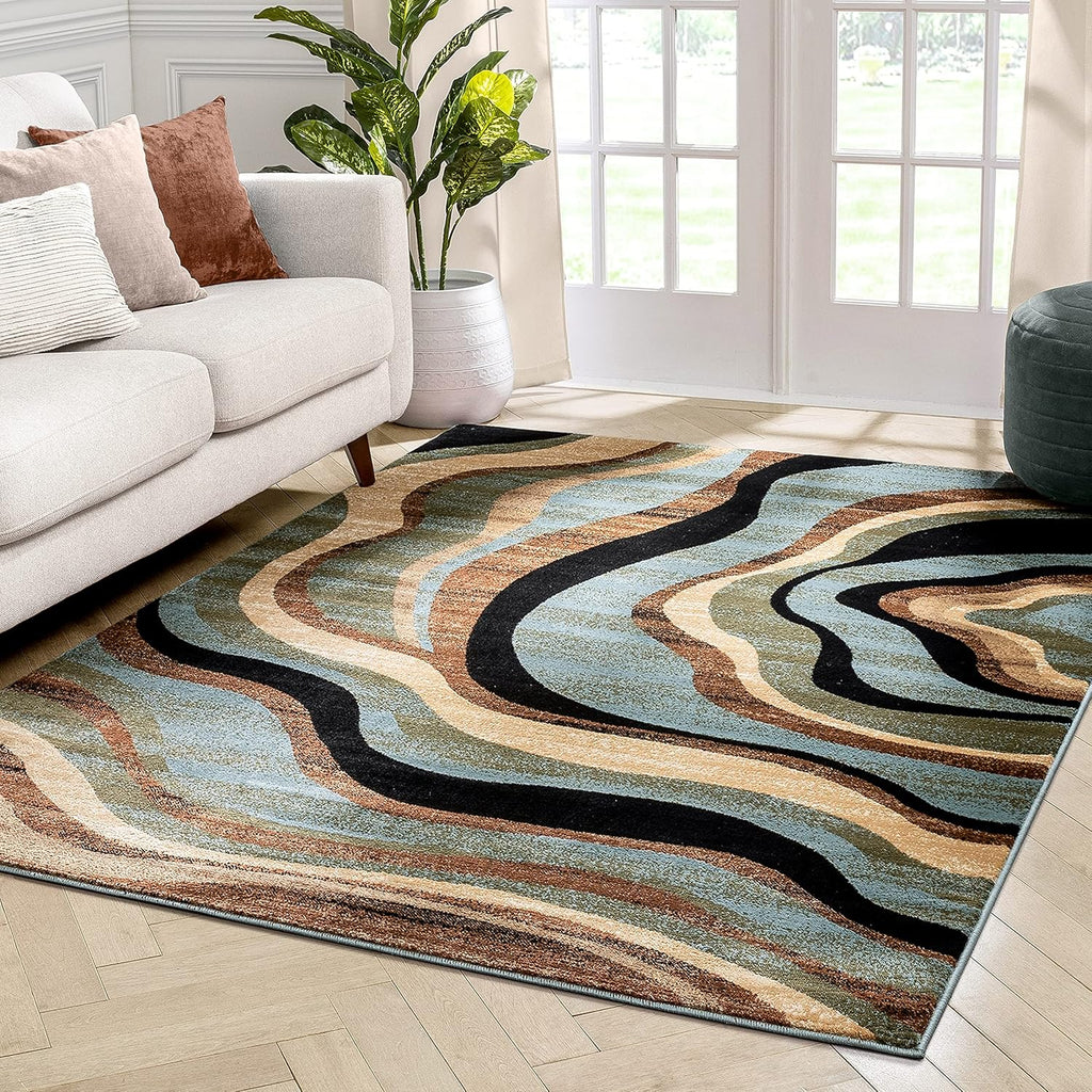 Blue Brown Geometric Area Rug 8x10 R327528