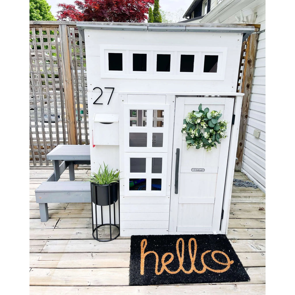 White Wooden Playhouse with Picnic Table, Mailbox & Outdoor Grill F71326