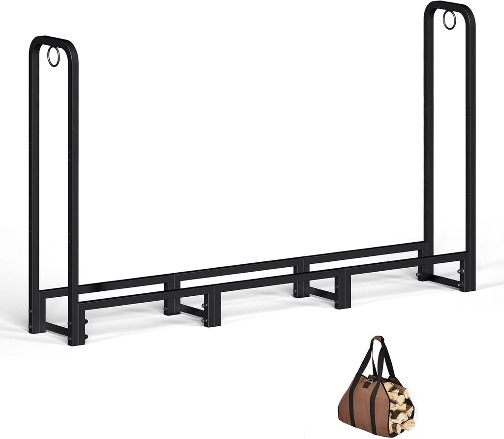 Black Adjustable Firewood Rack with Waterproof Cover Q844