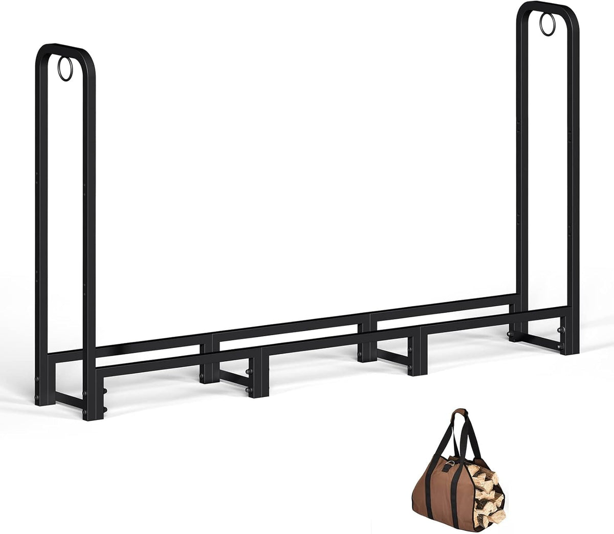 Black Adjustable Firewood Rack with Waterproof Cover Q844