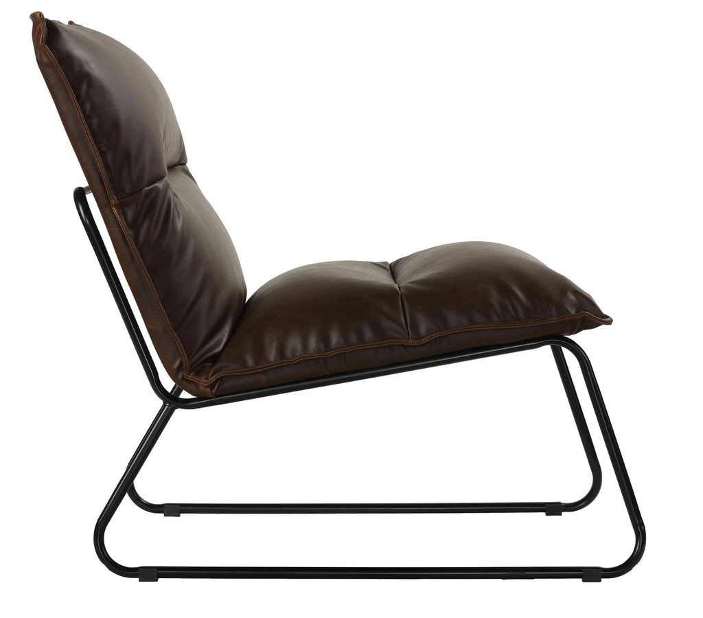 Distressed Brown Faux Leather Accent Chair with Black Metal Legs H983393