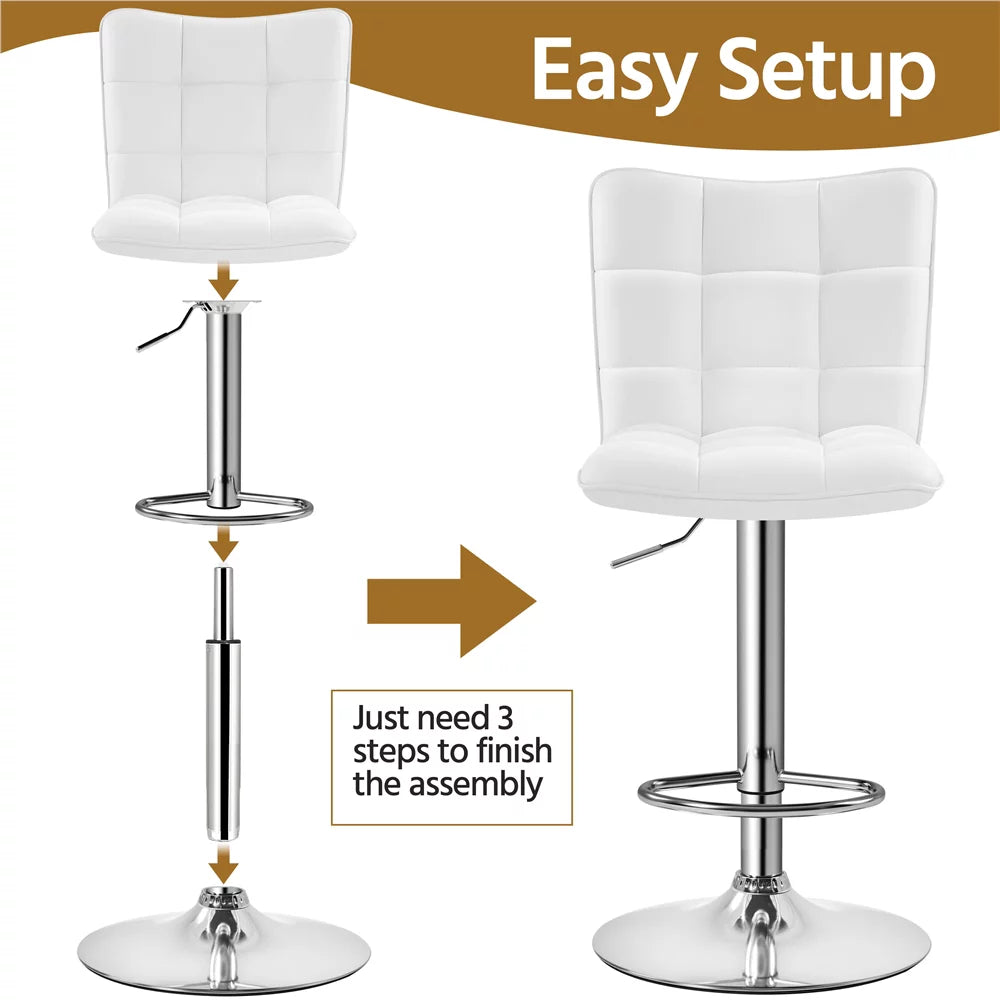 Adjustable Faux Leather Swivel Bar Stool with Backrest, White Y300