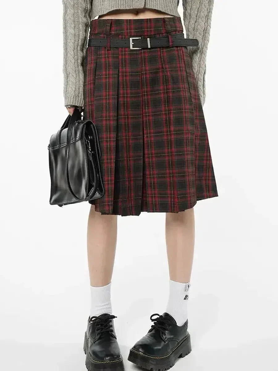 Dark Red Checkerboard Skirt A884