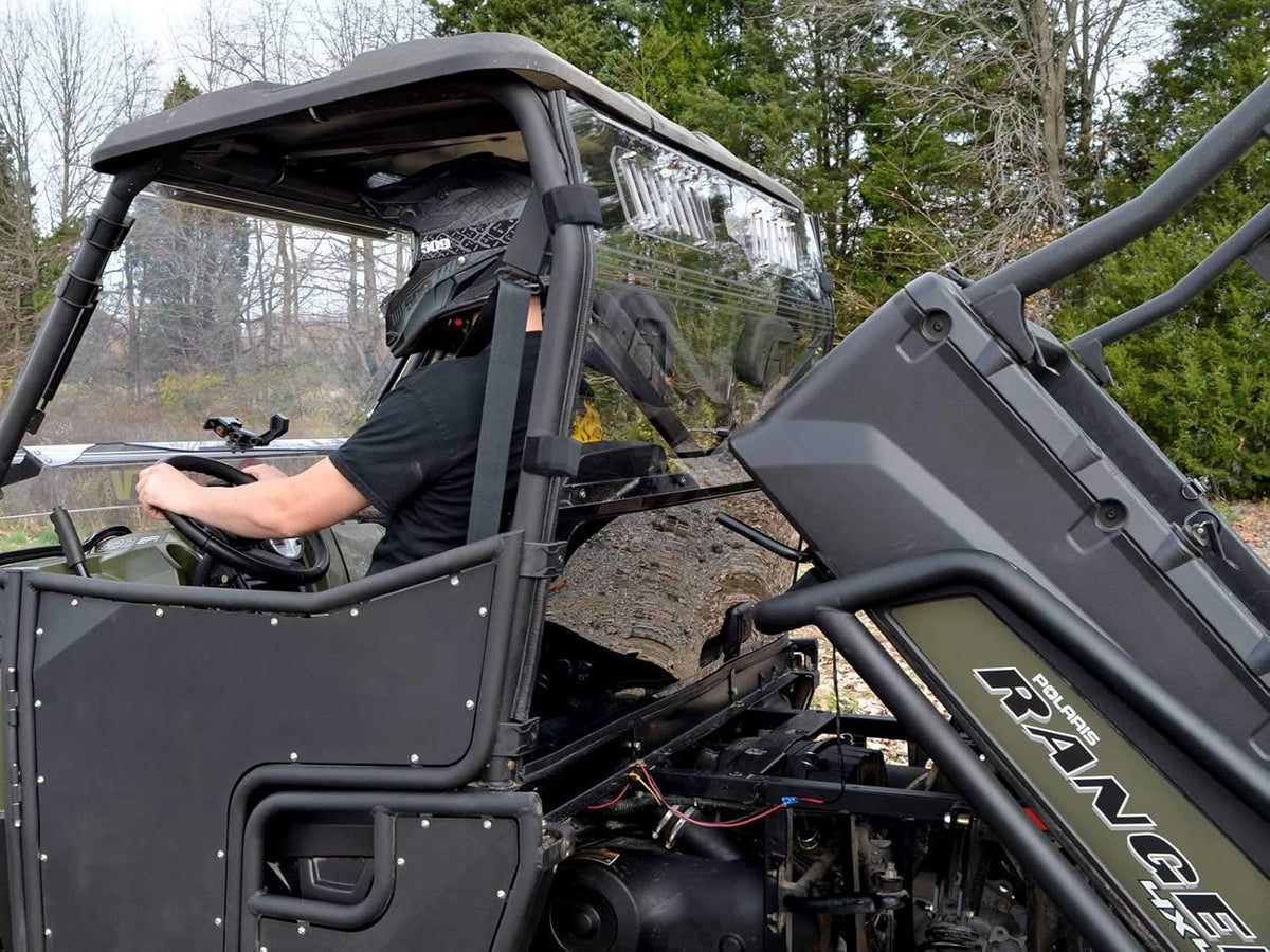 Vented Rear Windshield for Polaris Ranger Full Size 570 / Crew, 1/4” Clear Polycarbonate with Sliding Vents B5952