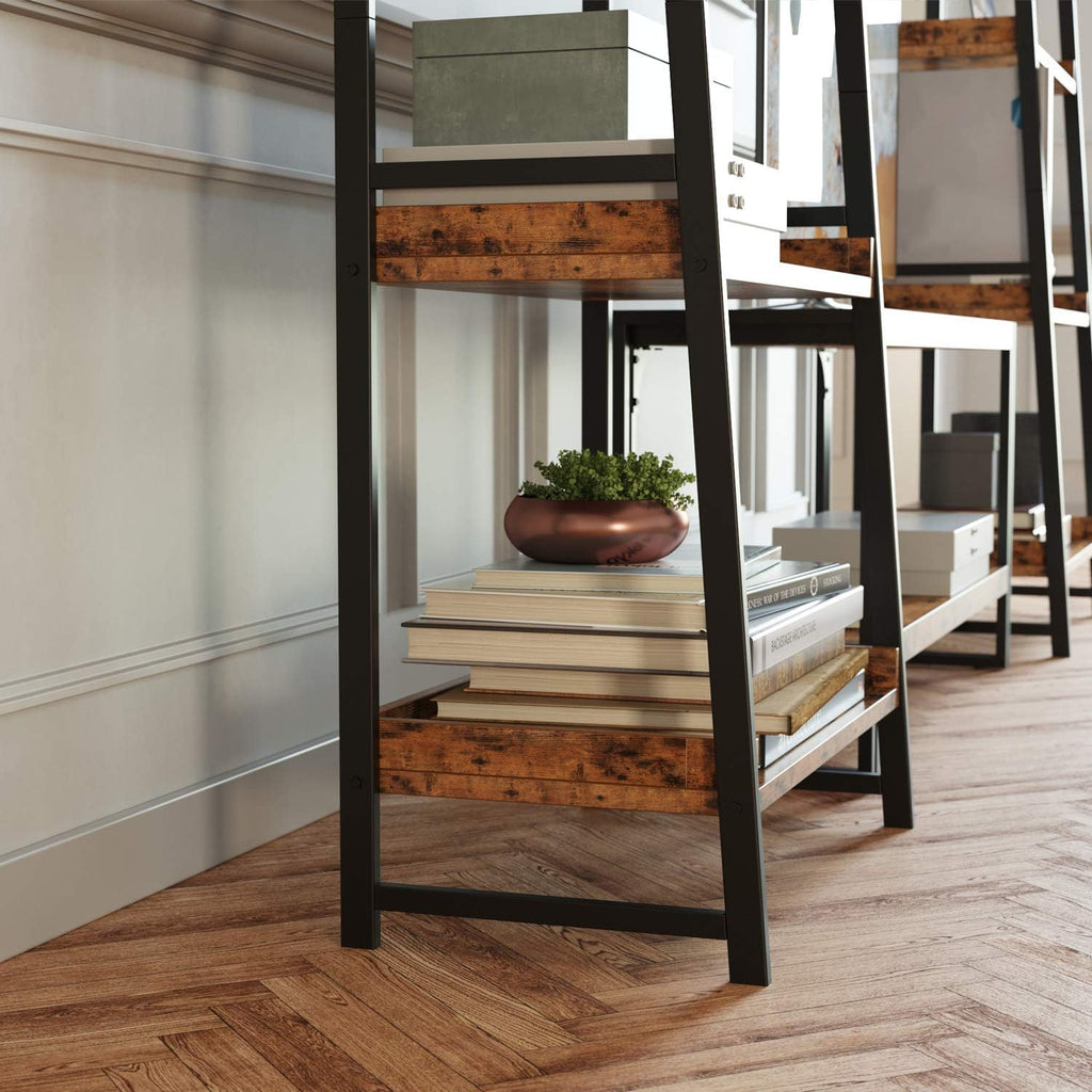 Industrial Bookshelf 4-Tier Ladder Shelf with Metal Frame P6368