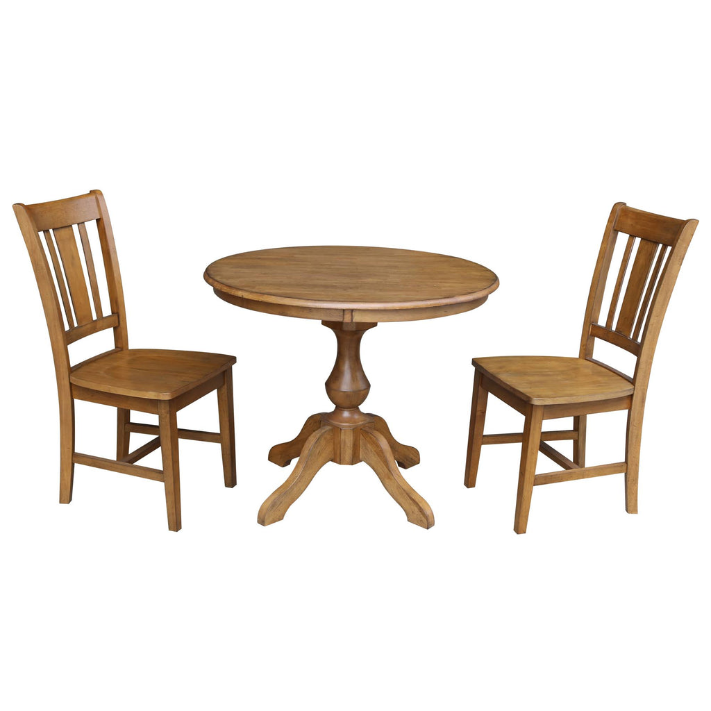 Pecan Round Top Pedestal Table with 2 Chairs N6008