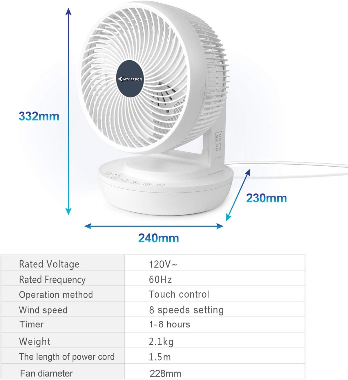 Quiet Air Circulator Fan DC Motor Desk Fan Auto Oscillating Fan With Remote 8 Speeds, 3 Modes, 8H Timer Cooling Table Fan G2479