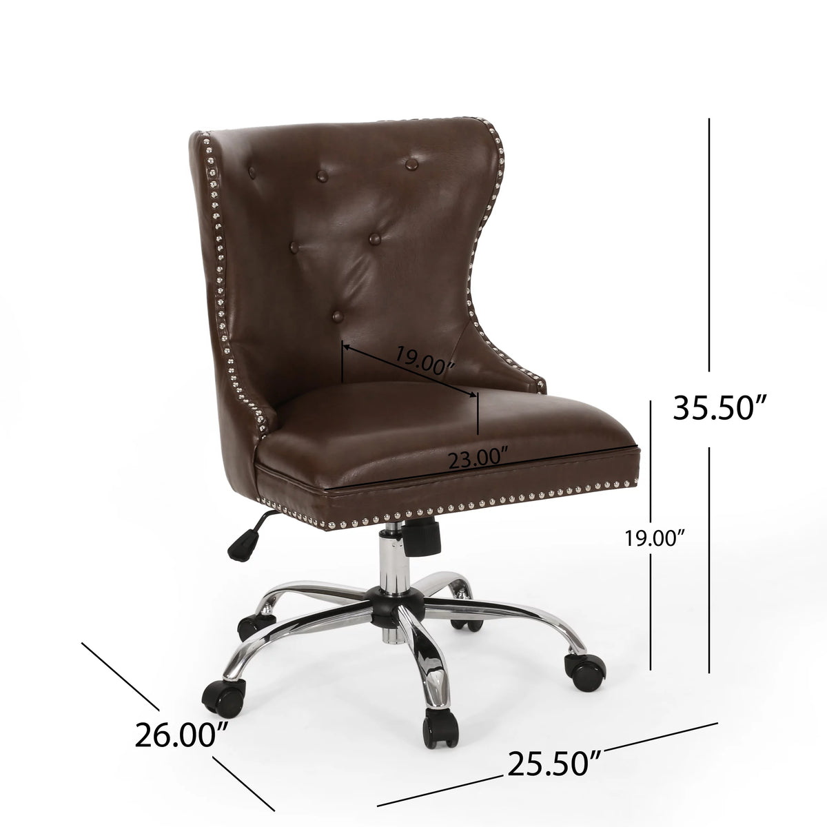 Dark Brown and Chrome Tufted Swivel Office Chair H86329