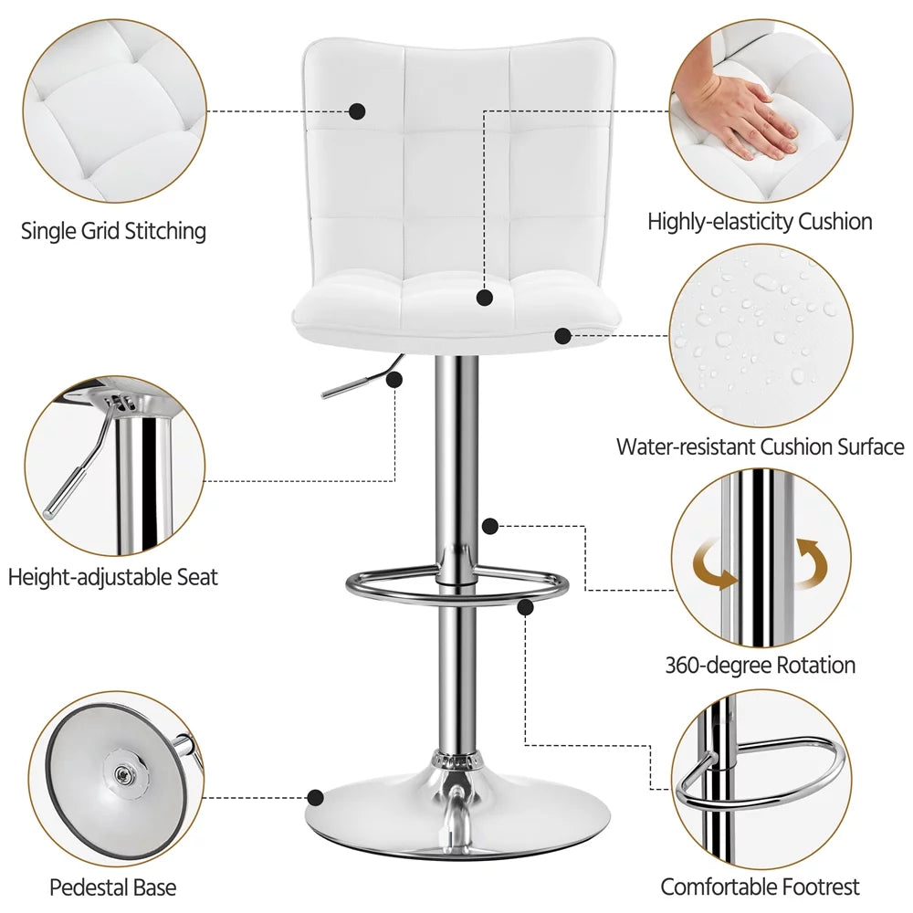 Adjustable Faux Leather Swivel Bar Stool with Backrest, White Y300
