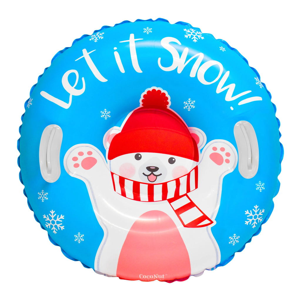 32” Inflatable Polar Bear Snow Ring Heavy Duty Snow Sled with Sturdy Handles F7607