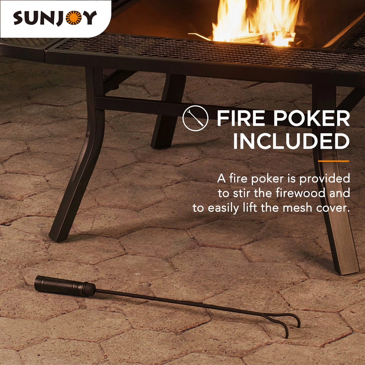 38 Inch Wood Burning Fire Pit with Adjustable Grill Grate and Fire Poker A42159