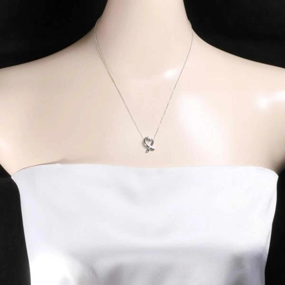Loving Heart Silver Necklace Diamond 2.7g 43cm Jewelry L670