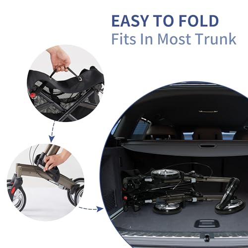 Foldable All Terrain Aluminum Rollator Walker with 8 inch Rubber Wheels F677