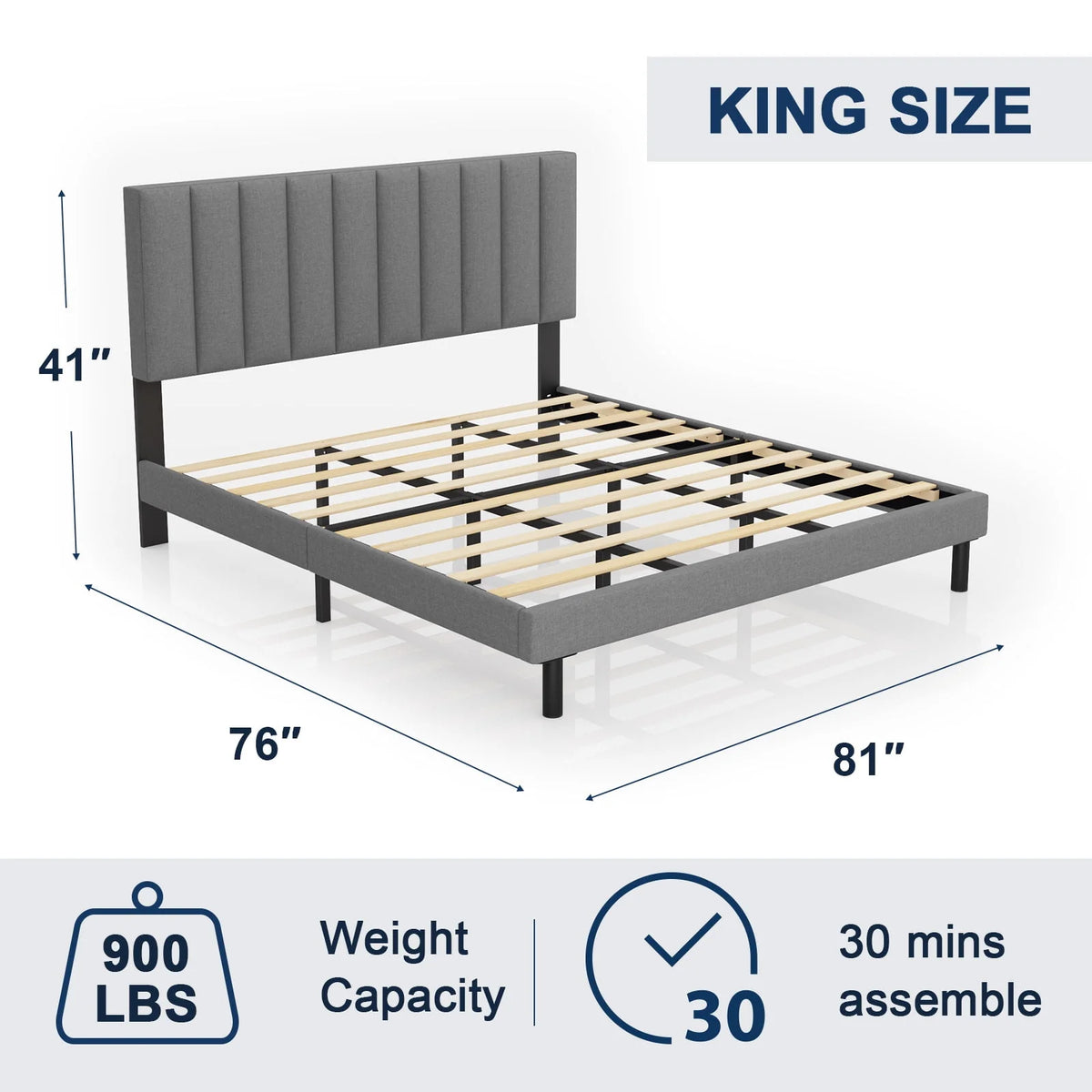Full Platform Bed Frame with Upholstered Headboard, Beige K157827