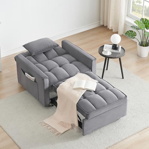 Dark Gray Velvet Convertible Sleeper Chair X6932