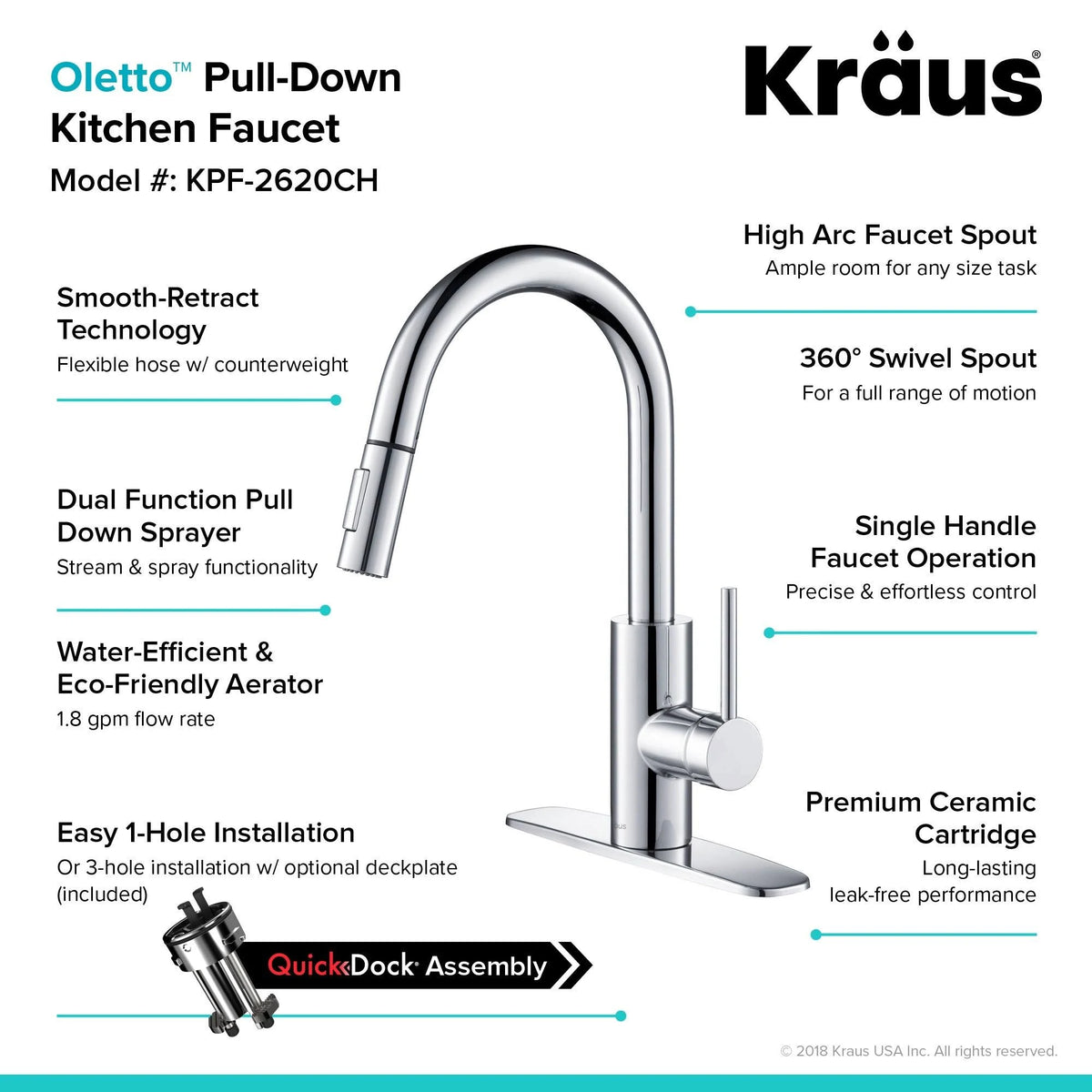 2-Function 1-Handle Pulldown Kitchen Faucet with Dispenser Faucet U416