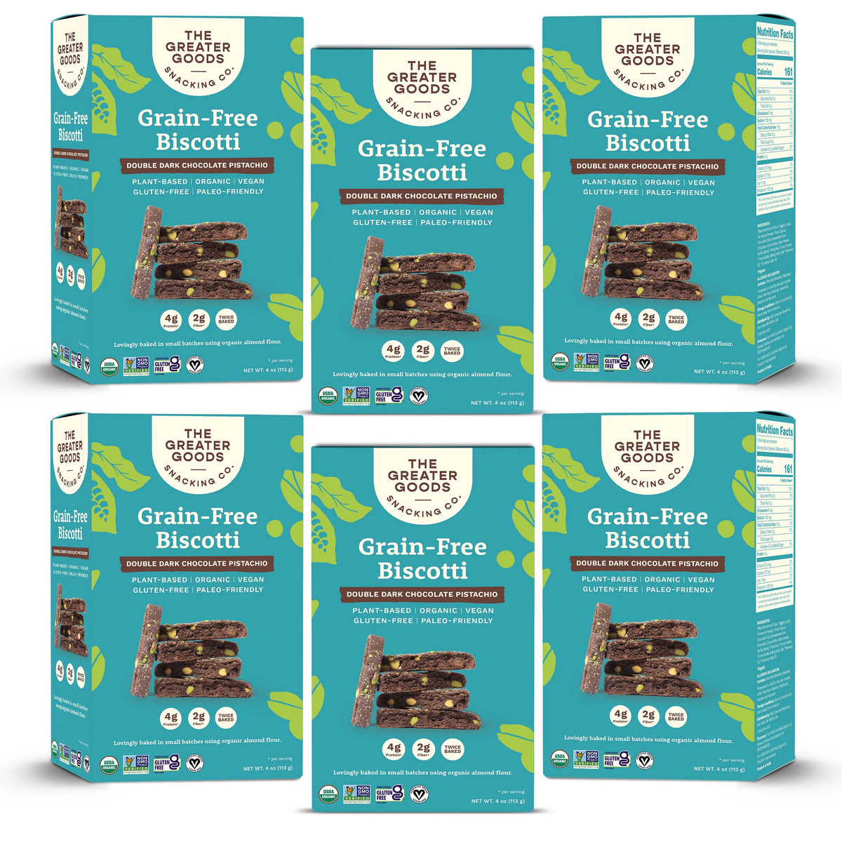 Gluten Free Double Dark Chocolate Pistachio Biscotti Cookies, 4oz, 6 Boxes Q62012