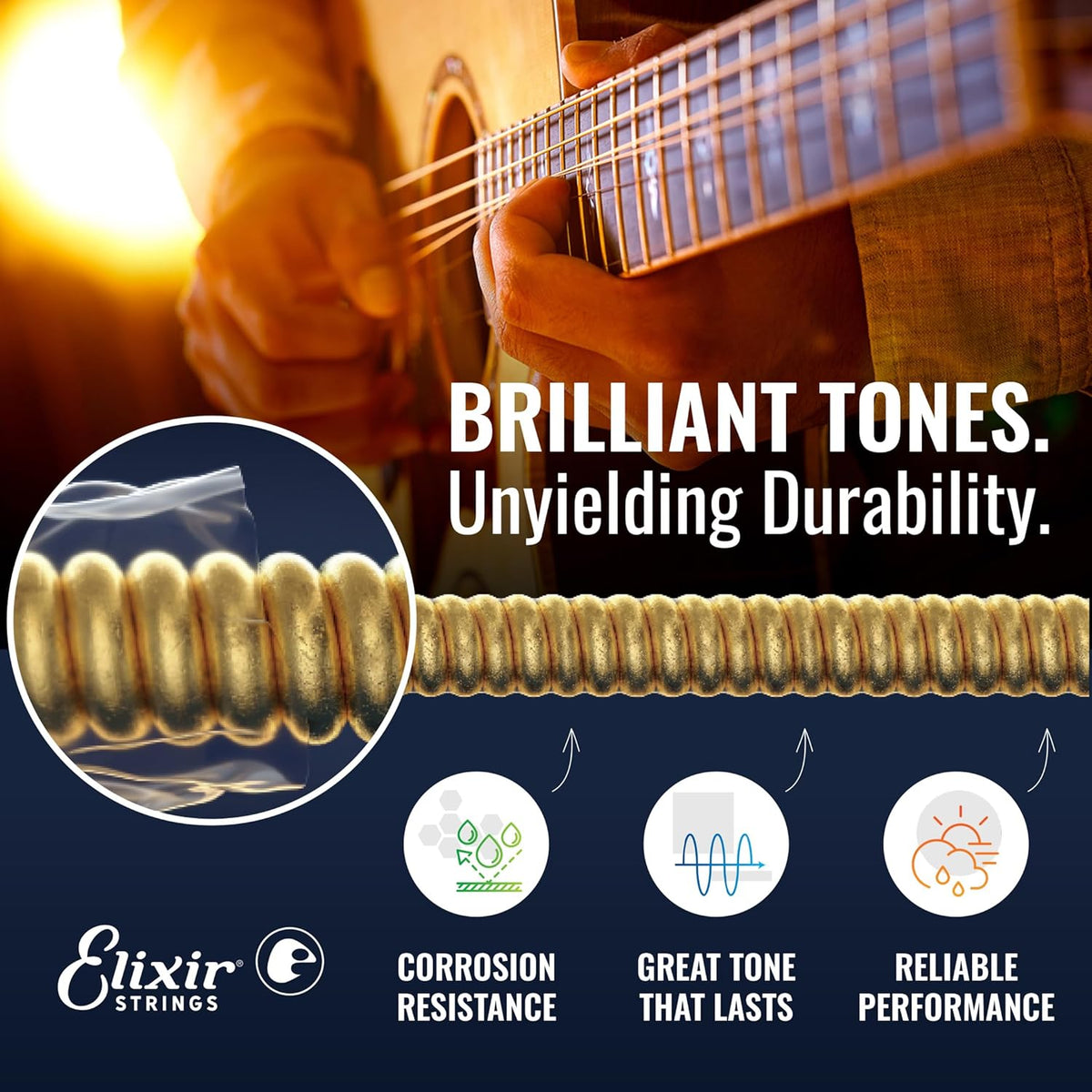 Acoustic Guitar Strings, 80/20 Bronze with POLYWEB Coating, 6 String Set, Custom Light 11-52 L27340