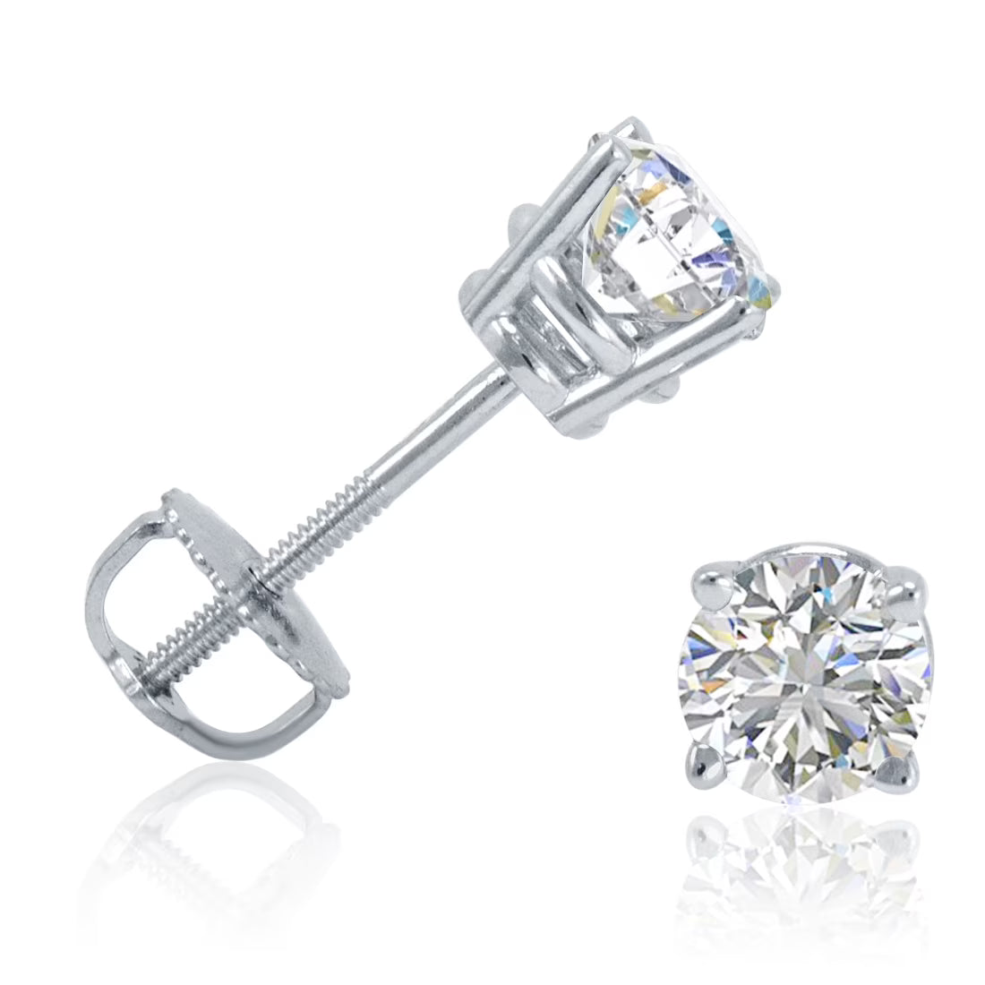 14K White Gold Diamond Stud Earrings with Screw Backs Y560363