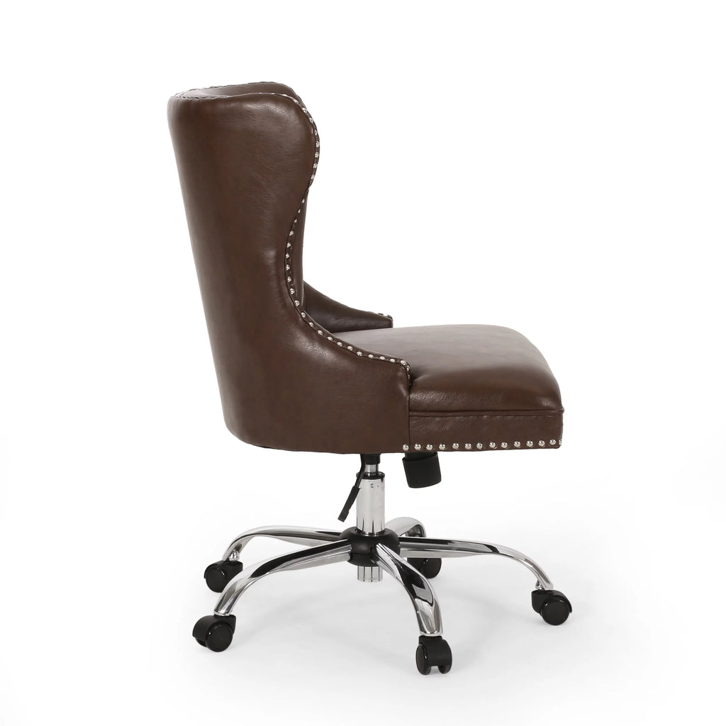 Dark Brown and Chrome Tufted Swivel Office Chair H86329
