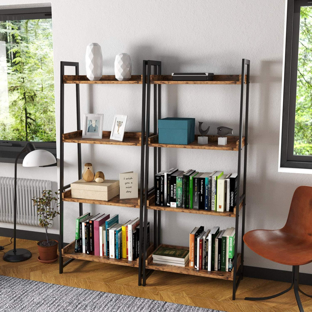 Industrial Bookshelf 4-Tier Ladder Shelf with Metal Frame P6368
