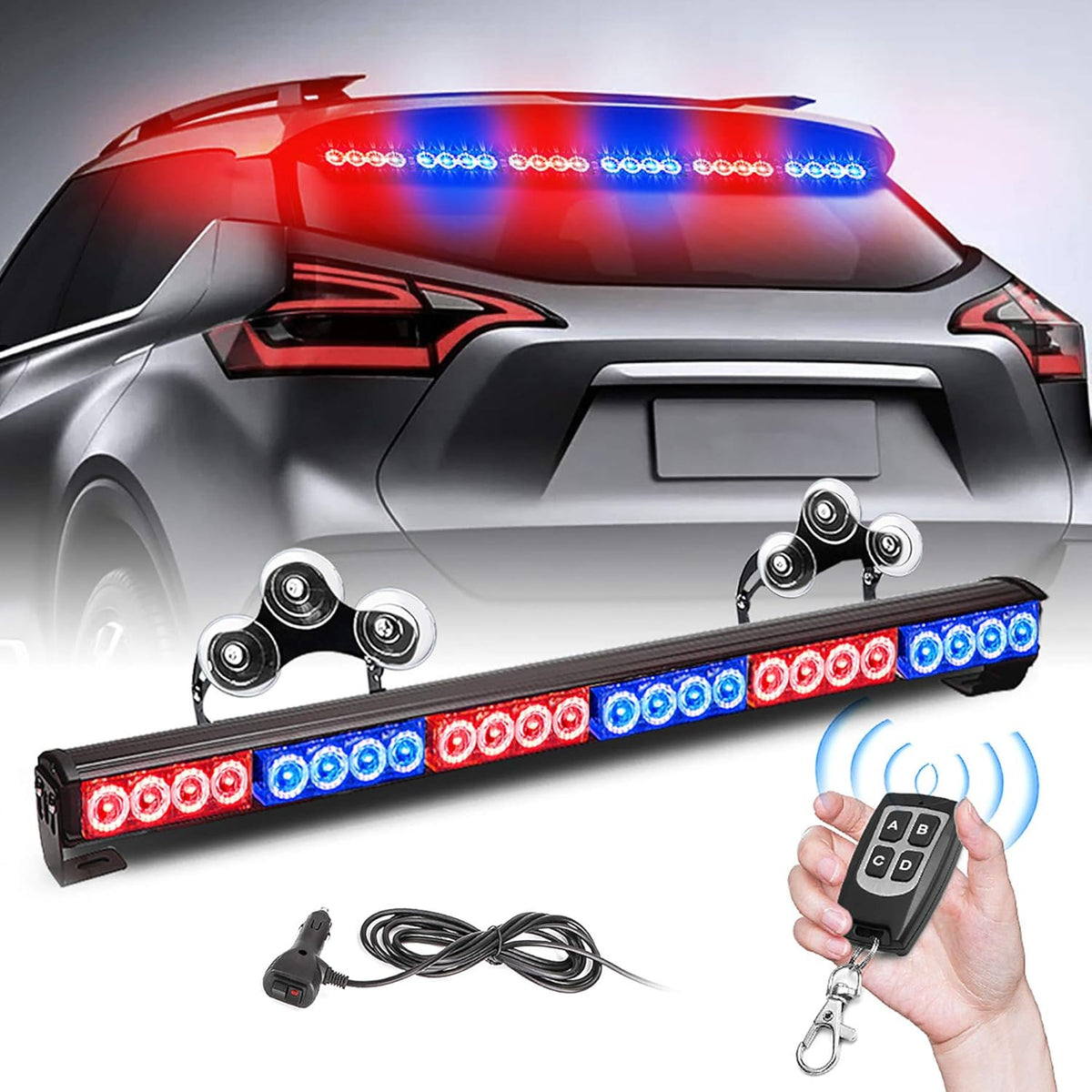 27 Inch 6 Panel LED Strobe Light Bar with Wireless Remote Control (Blue/Amber) Pack of 2 U109590