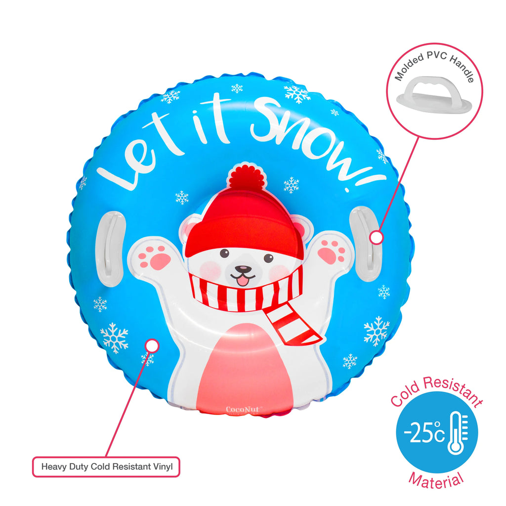 32” Inflatable Polar Bear Snow Ring Heavy Duty Snow Sled with Sturdy Handles F7607