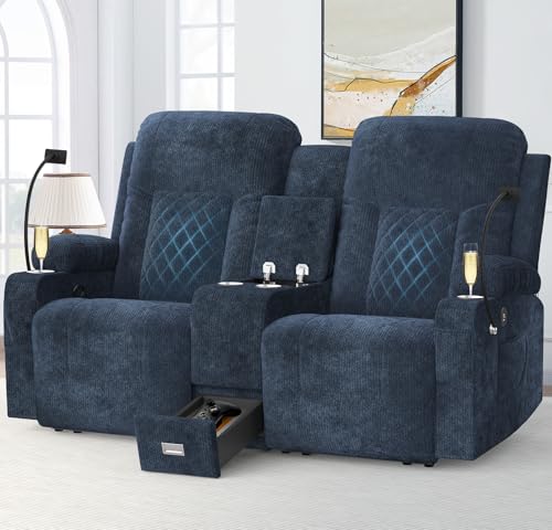 Grey Fabric Reclining Loveseat Sofa with Storage Console E69310