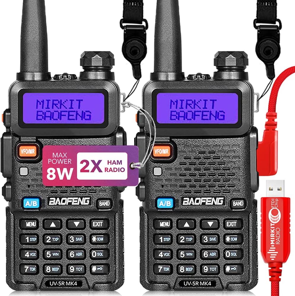 Baofeng Radio UV-5R MK4 8 Watt Max Power with 3800 mAh Handheld Mic and Programming Cable H144287