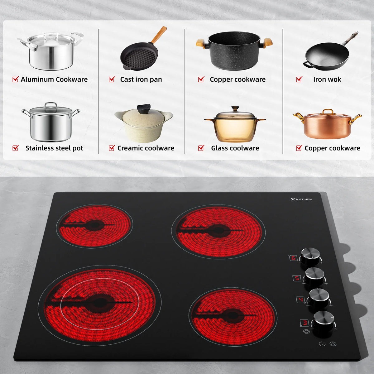 24 Inch 4 Burners Electric Cooktop L328