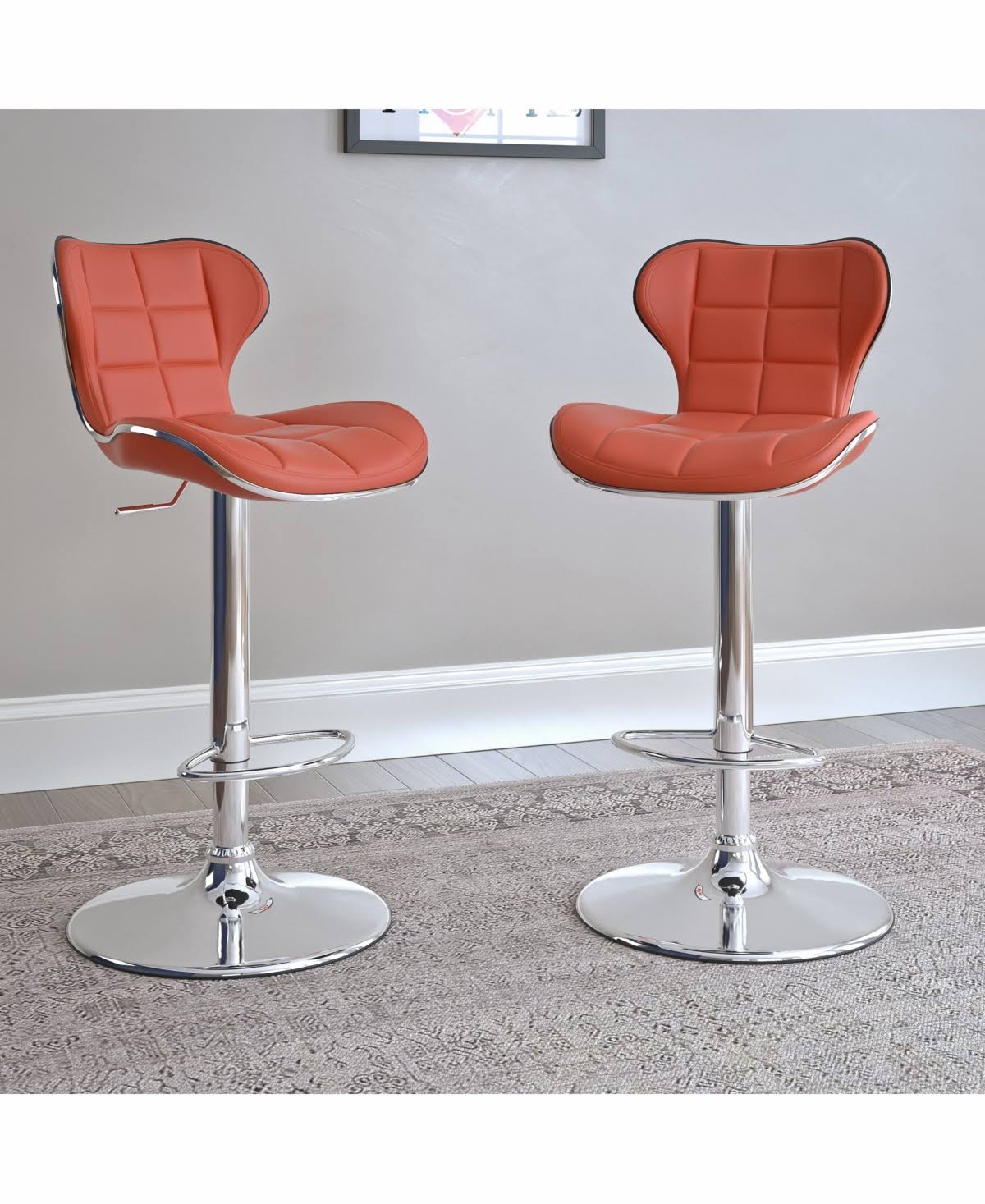 Adjustable Barstool in Black Bonded Leather, Set of 2 H406713