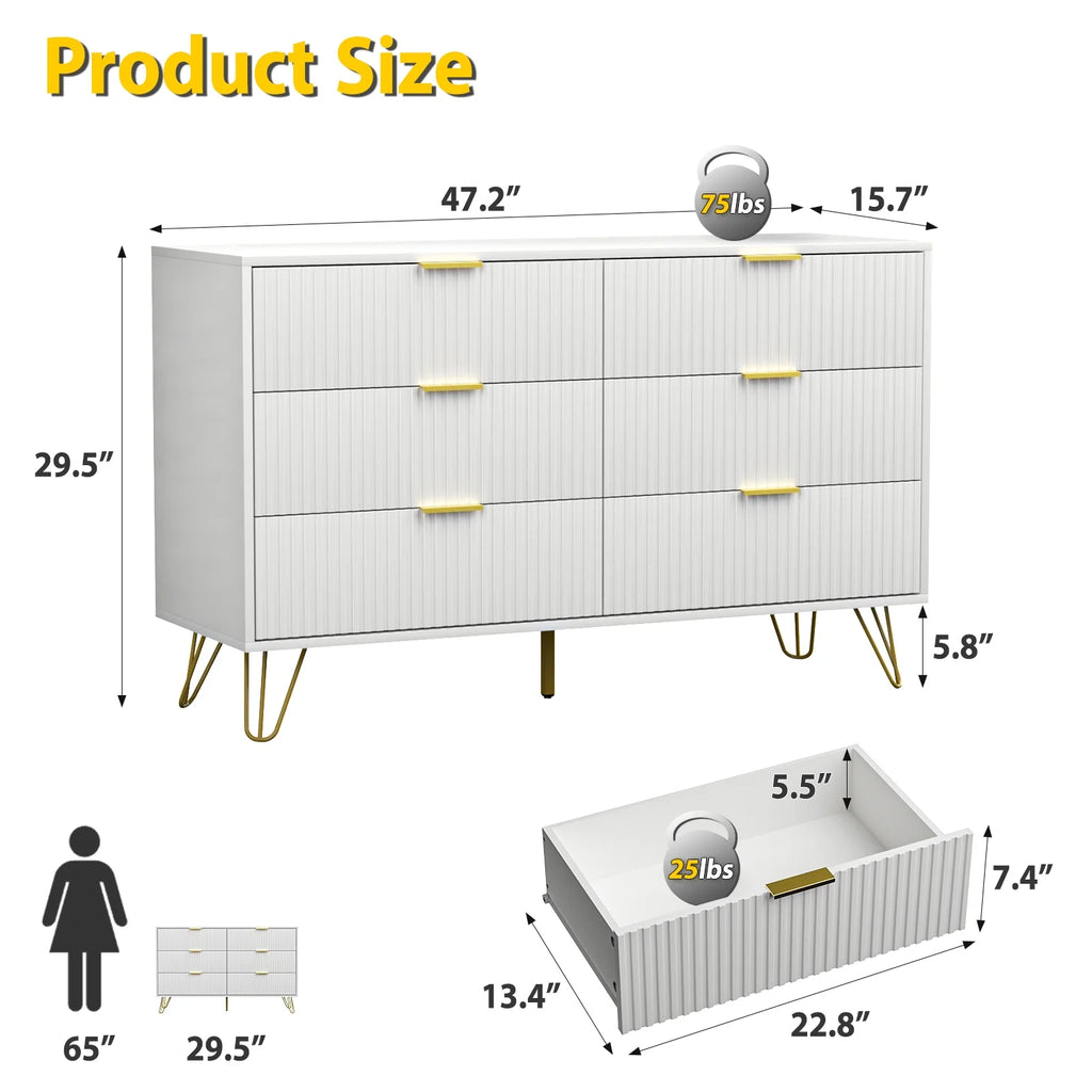 White 6 Drawer Dresser M653006