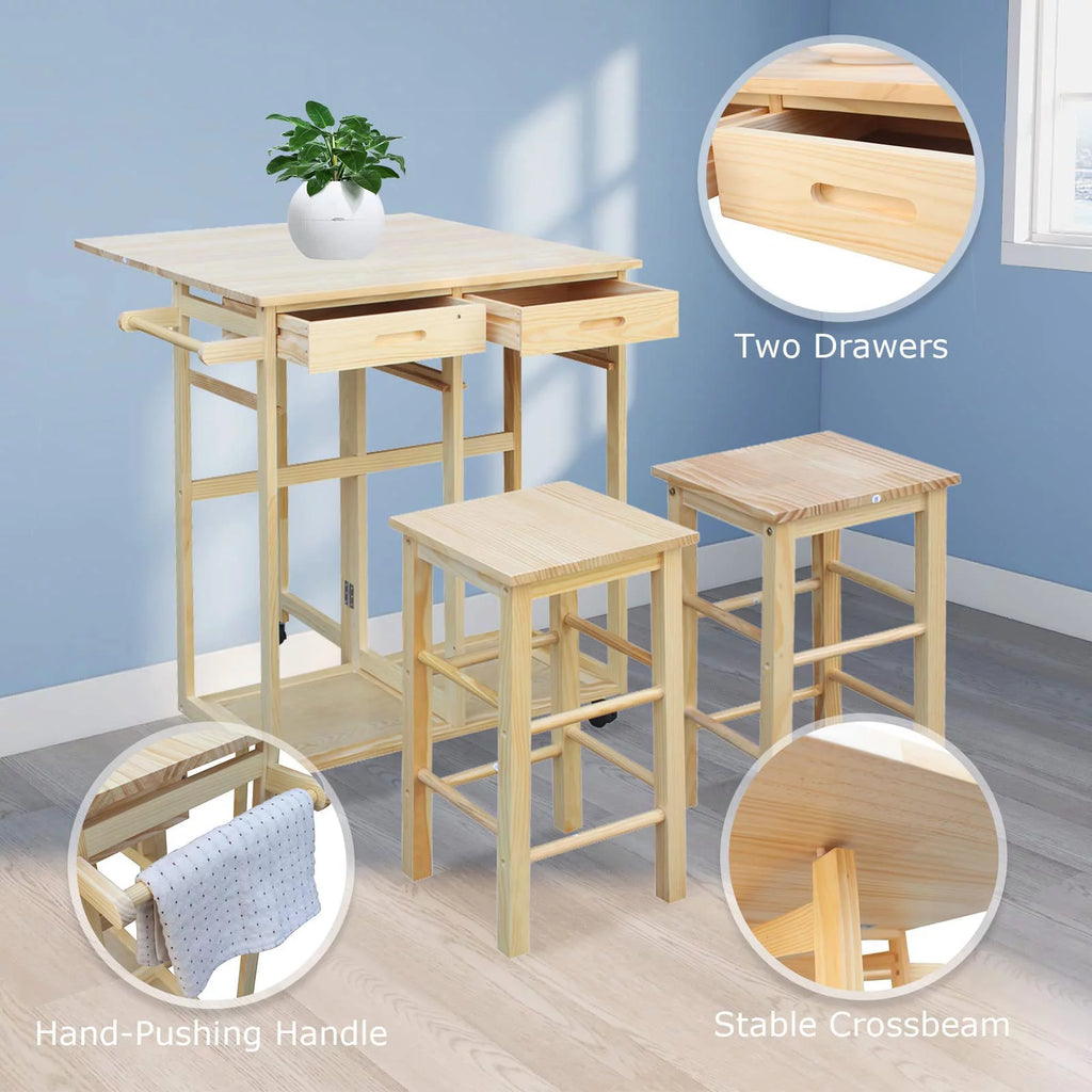 Drop Leaf Table, Rolling Kitchen Tables, Dining Table Set for 2, Natural Z6046