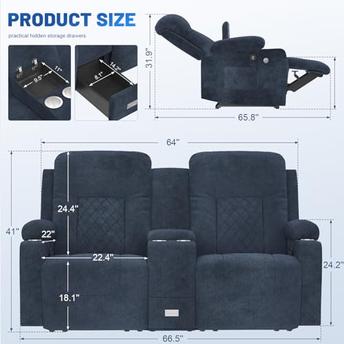 Grey Fabric Reclining Loveseat Sofa with Storage Console E69310