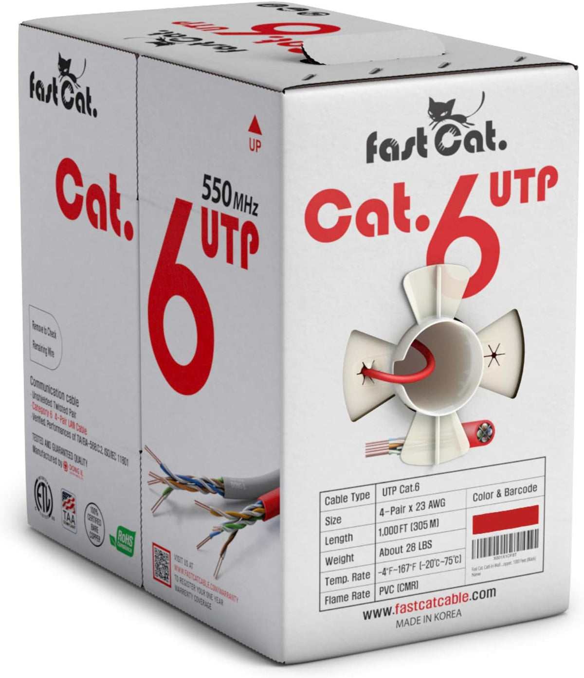 Cat6 Ethernet Cable 1000ft 23 AWG Solid Bare Copper Yellow W507666