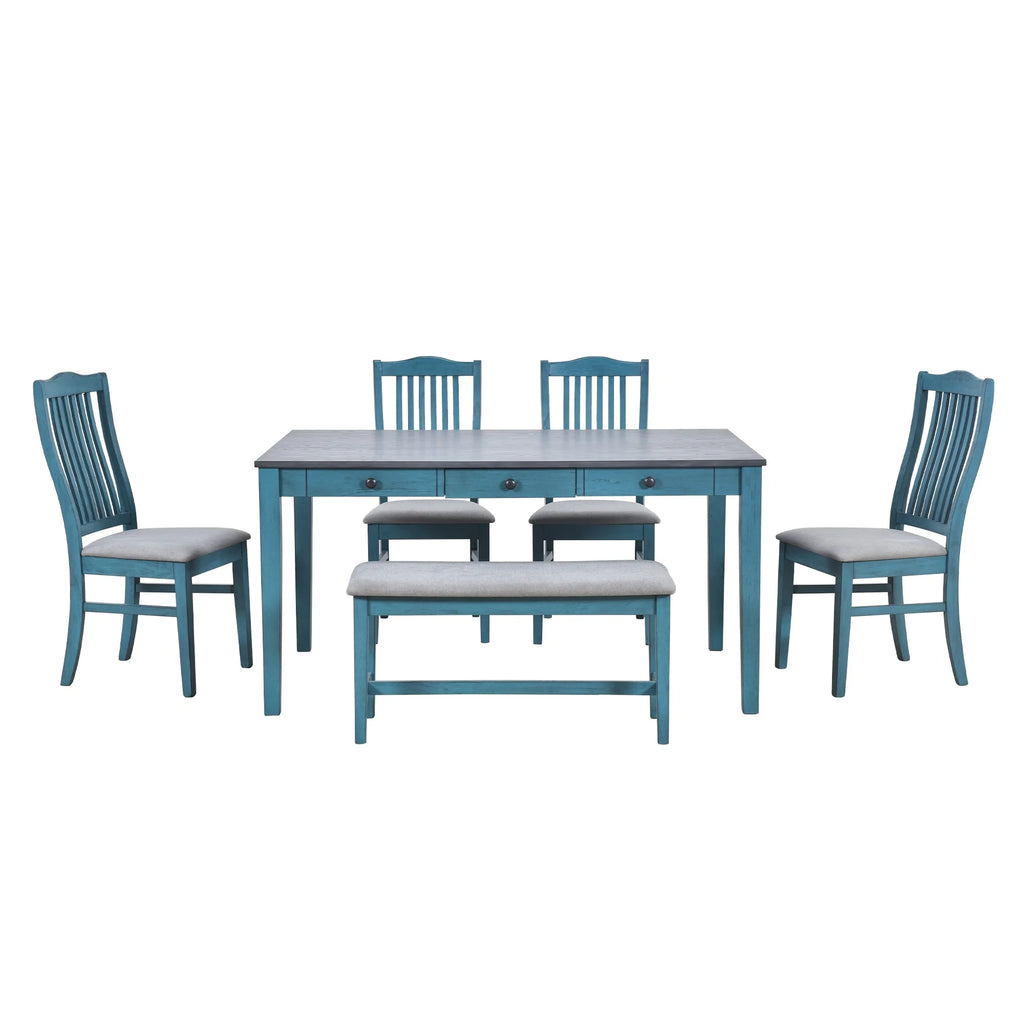 6-Piece Wood Dining Set with Table Chairs and Bench J738