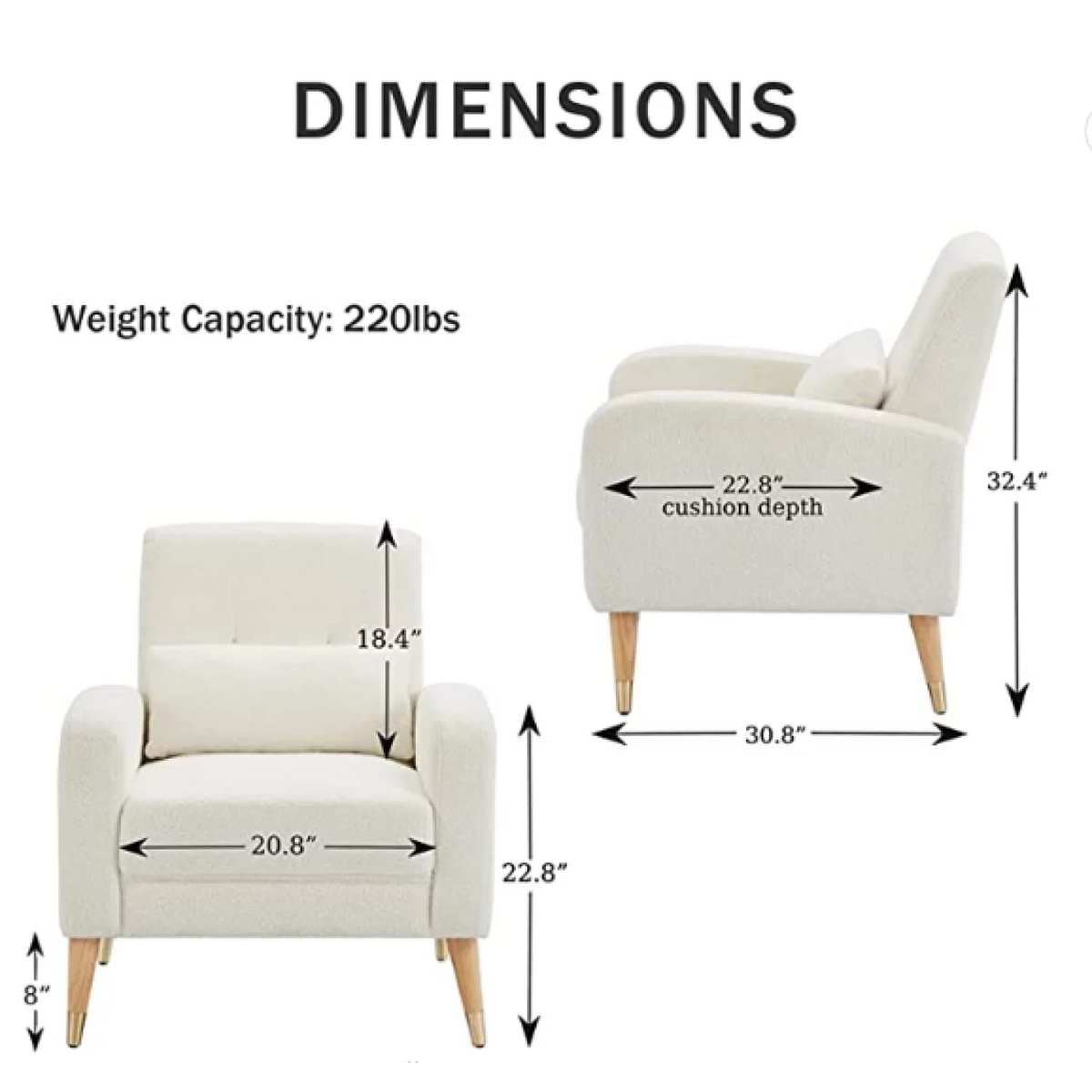 White Upholstered Accent Chair with Metal Legs A48924