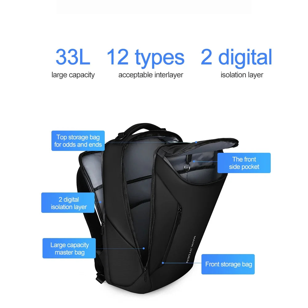 33L Waterproof USB Charging Travel Backpack B5976