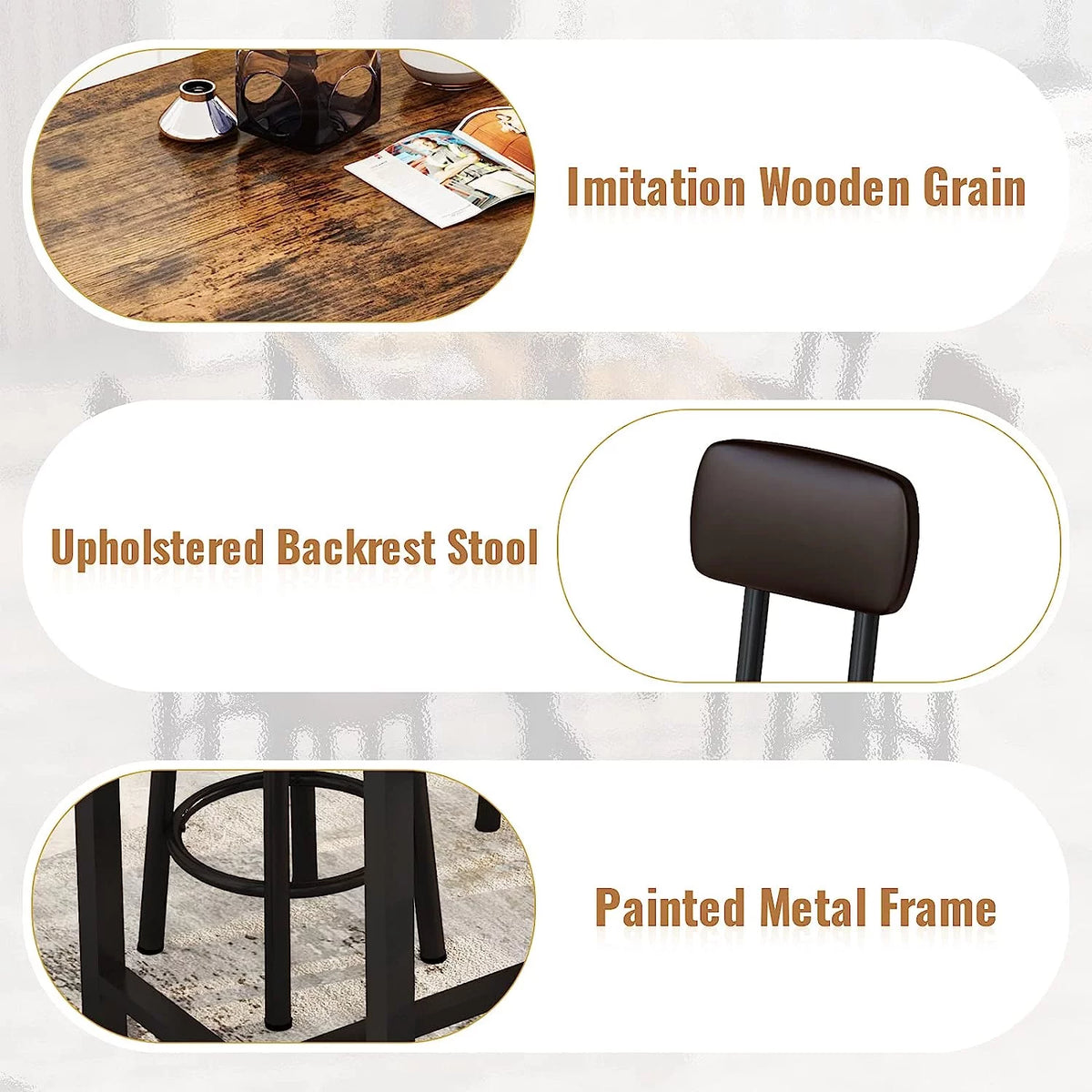 Faux Wooden 5-Piece Table Set with 4 Upholstered Chairs J42347