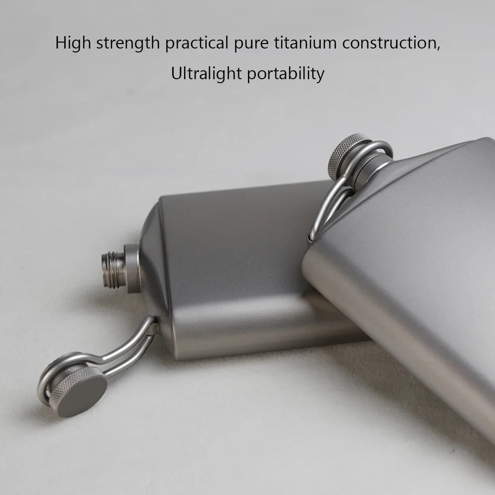 Titanium Flask Hip Flagon with Screw Clip Ultralight Hydration Flat Bottle with Ti Funnel Q6073