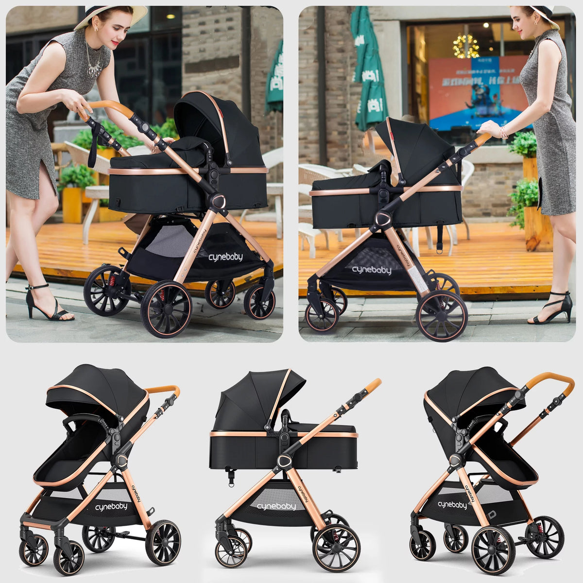 2 in 1 Convertible Baby Stroller Bassinet, Black F885