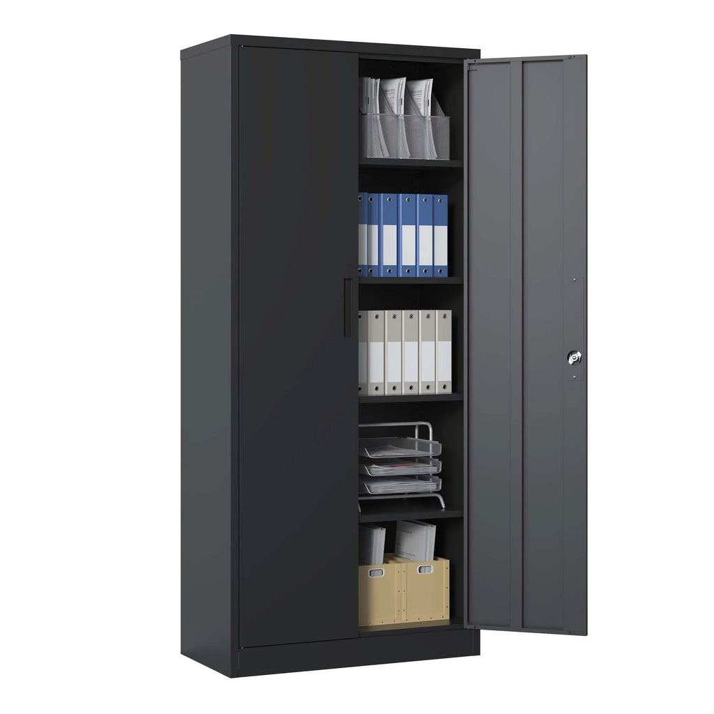 Black Metal Locking Storage Cabinet with 4 Shelves F2550